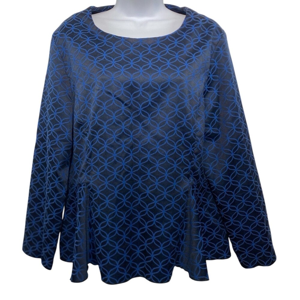 ESTEE LAUDER By Opening Ceremony Top Womens Size XL Uniform Peplum Navy Jacquard